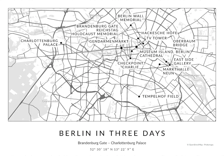 Berlin city walk with 15 stops in the City map design