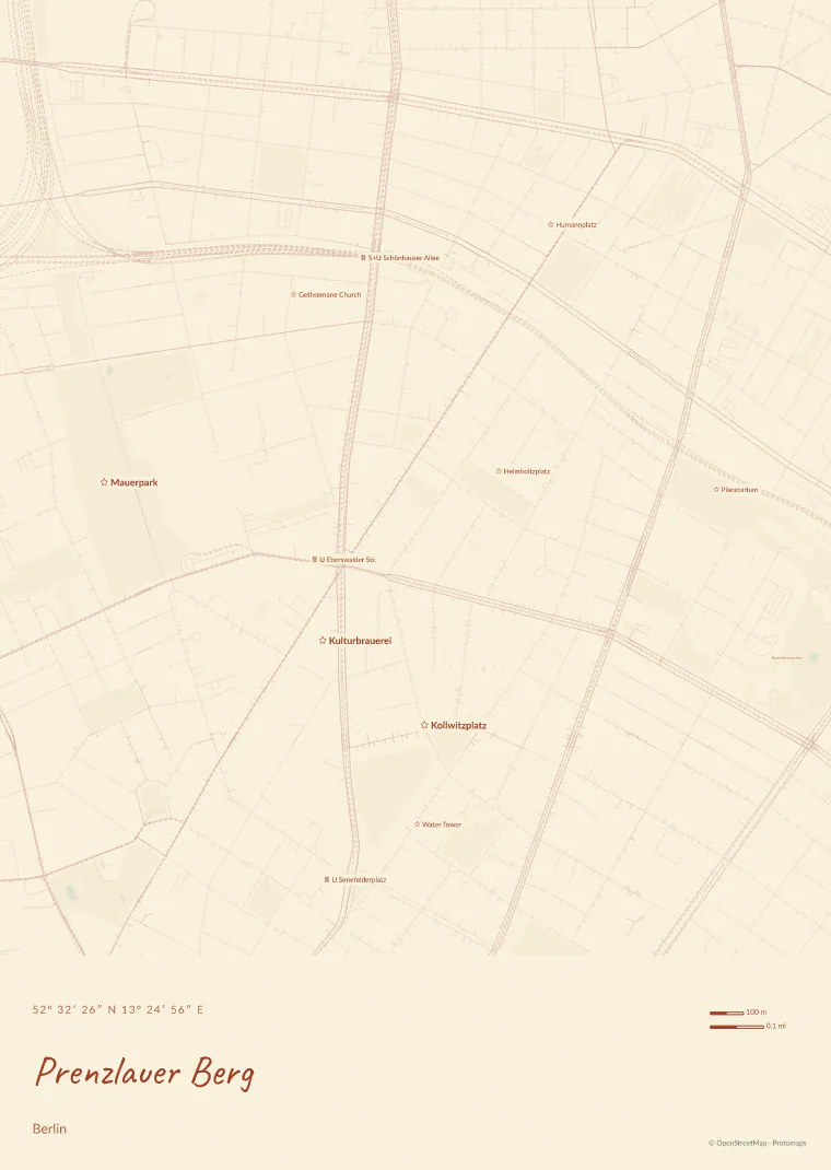 Prenzlauer Berg neighbourhood map in the Poster design