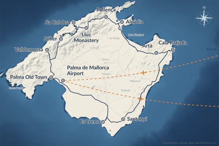 Mallorca round trip by rental car in the Ocean design