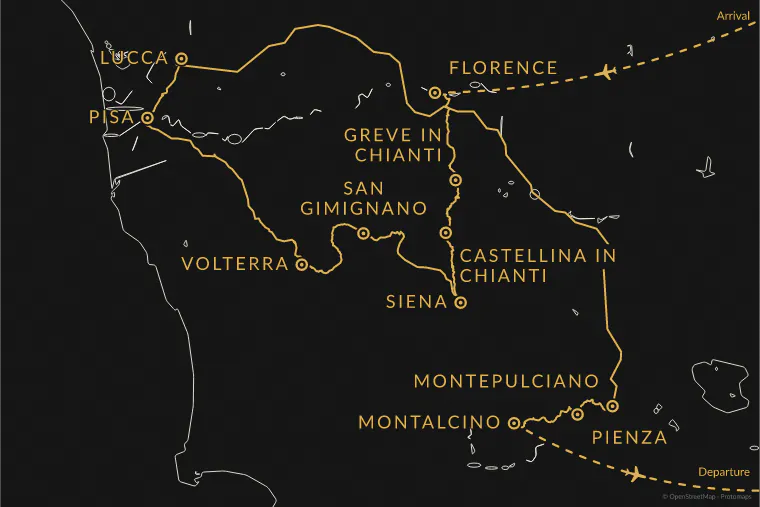 Tuscany round trip by rental car in the Chalk design