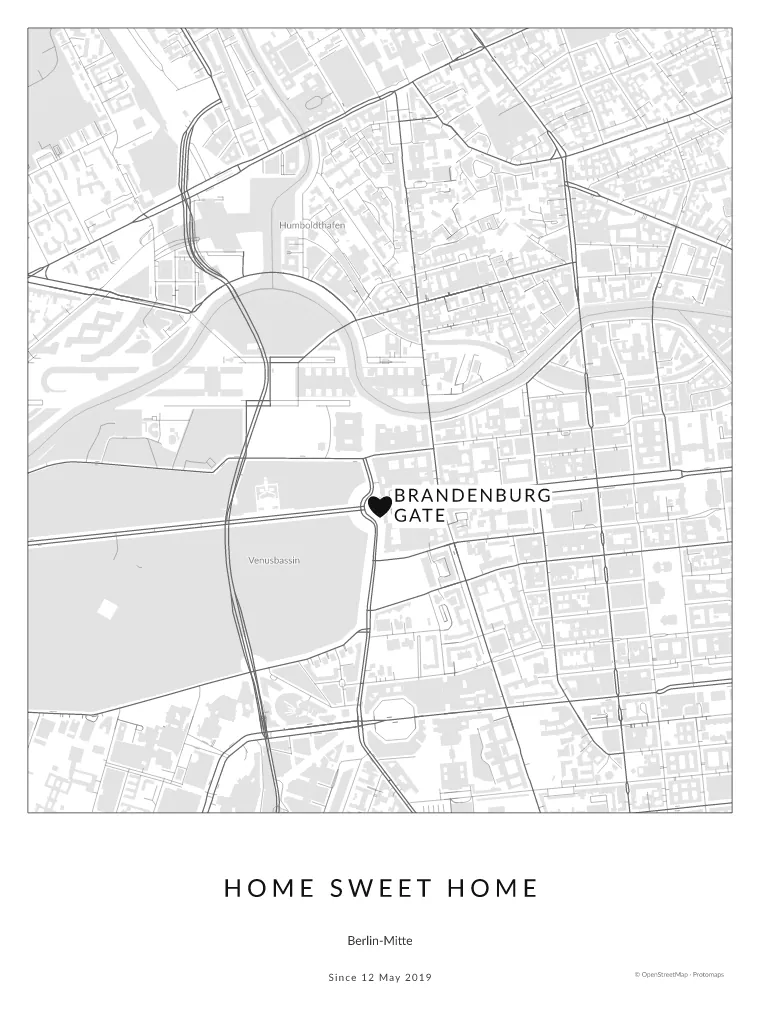 Berlin-Mitte city poster with a heart at the Brandenburg Gate in the City map design
