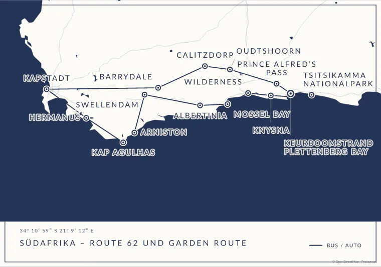 Südafrika auf der Route 62 und der Garden Route im Design Linie